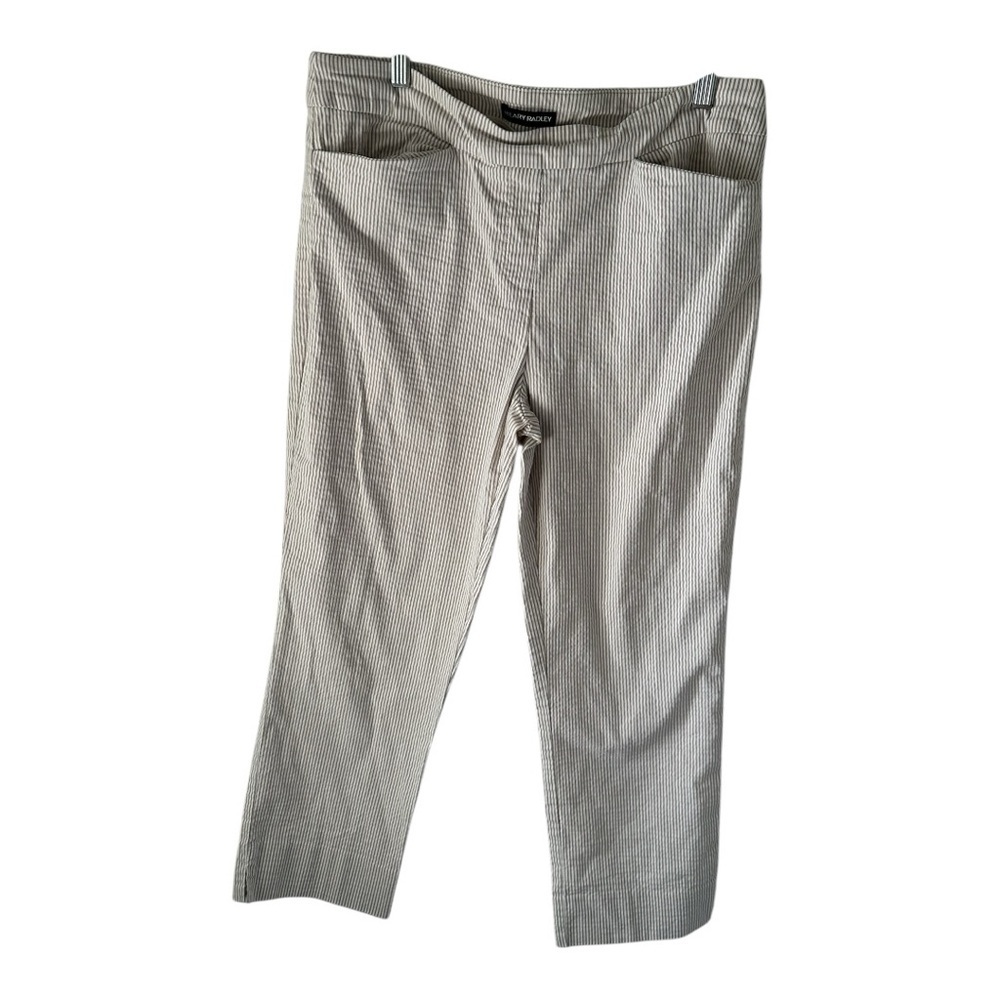 Hilary Radley White & Beige / Tan Striped Capri Pants Womens Size L - Picture 7 of 7